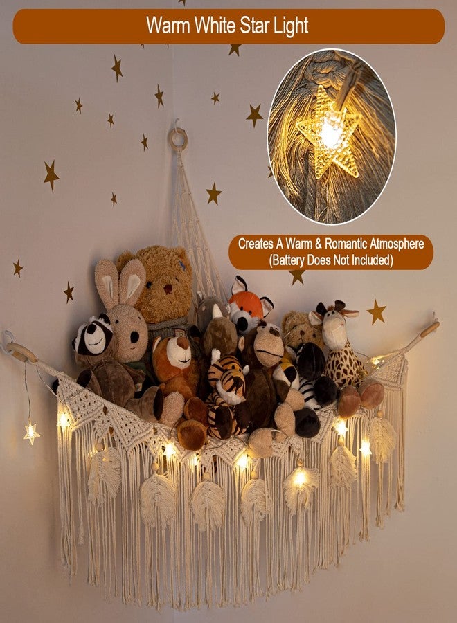 ANROYE Macrame Stuffed Animal Toy Net Hammock with Star Light, Small Plushies Boho Storage for Nursery, Corner Wall Hanging Organizer for Kid, Bohemian Woven Decor Display Holder for Girls Boy Gift - Image 3